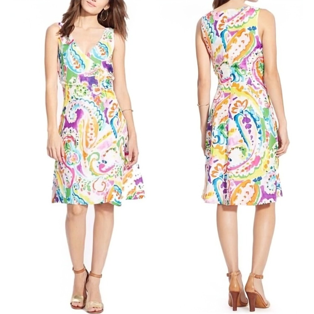 Lauren Ralph Lauren Women's 10 Paisley Watercolor Print Sleeveless Dress Career‎